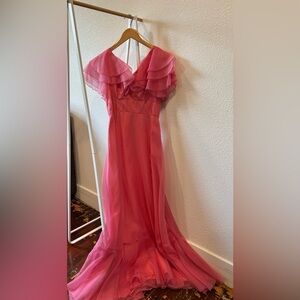 Vintage 70s JCPenney Pink Ruffled Prom Gown